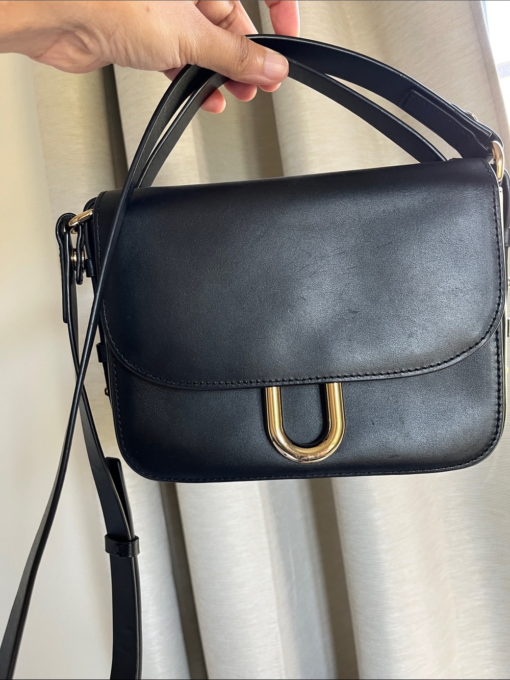 J. Crew Black Leather Shoulder Bag with Gold Hardware